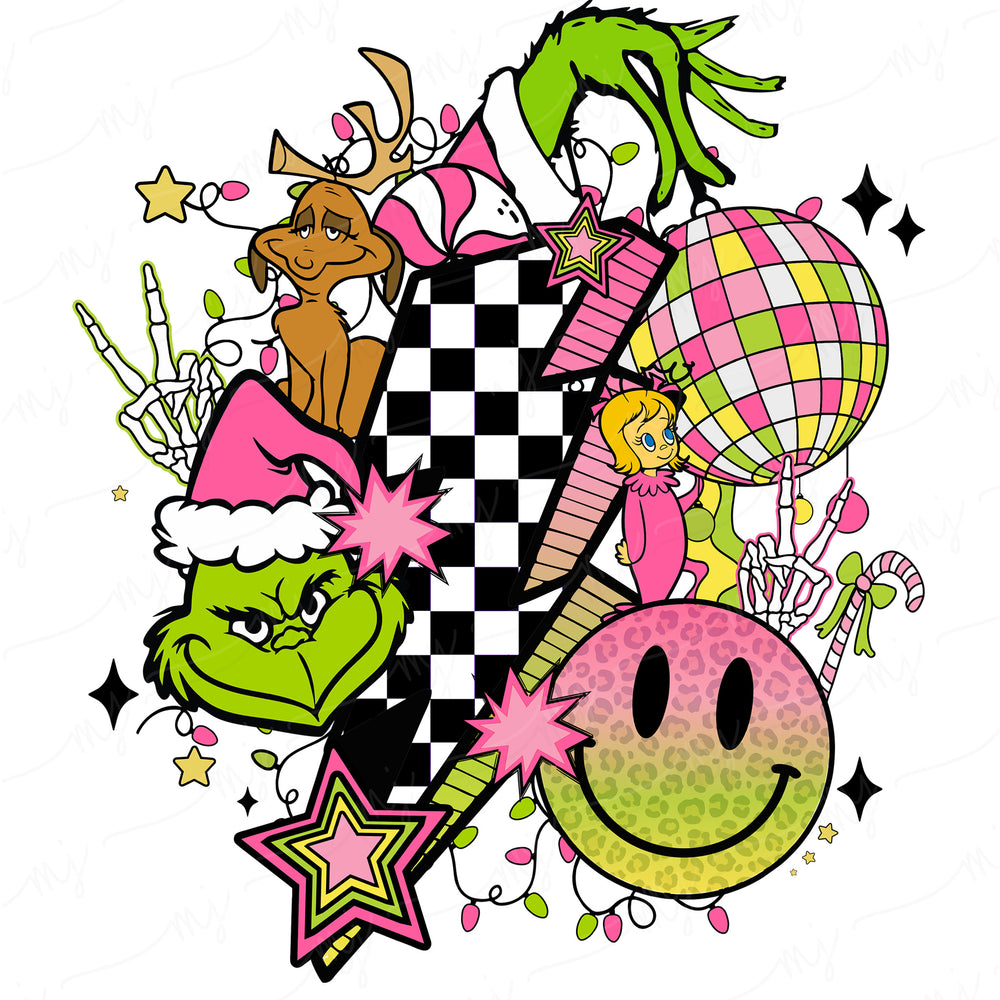 a cartoon character with a checkerboard background