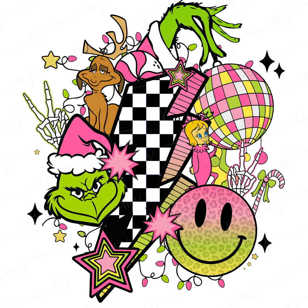 a cartoon character with a checkerboard background