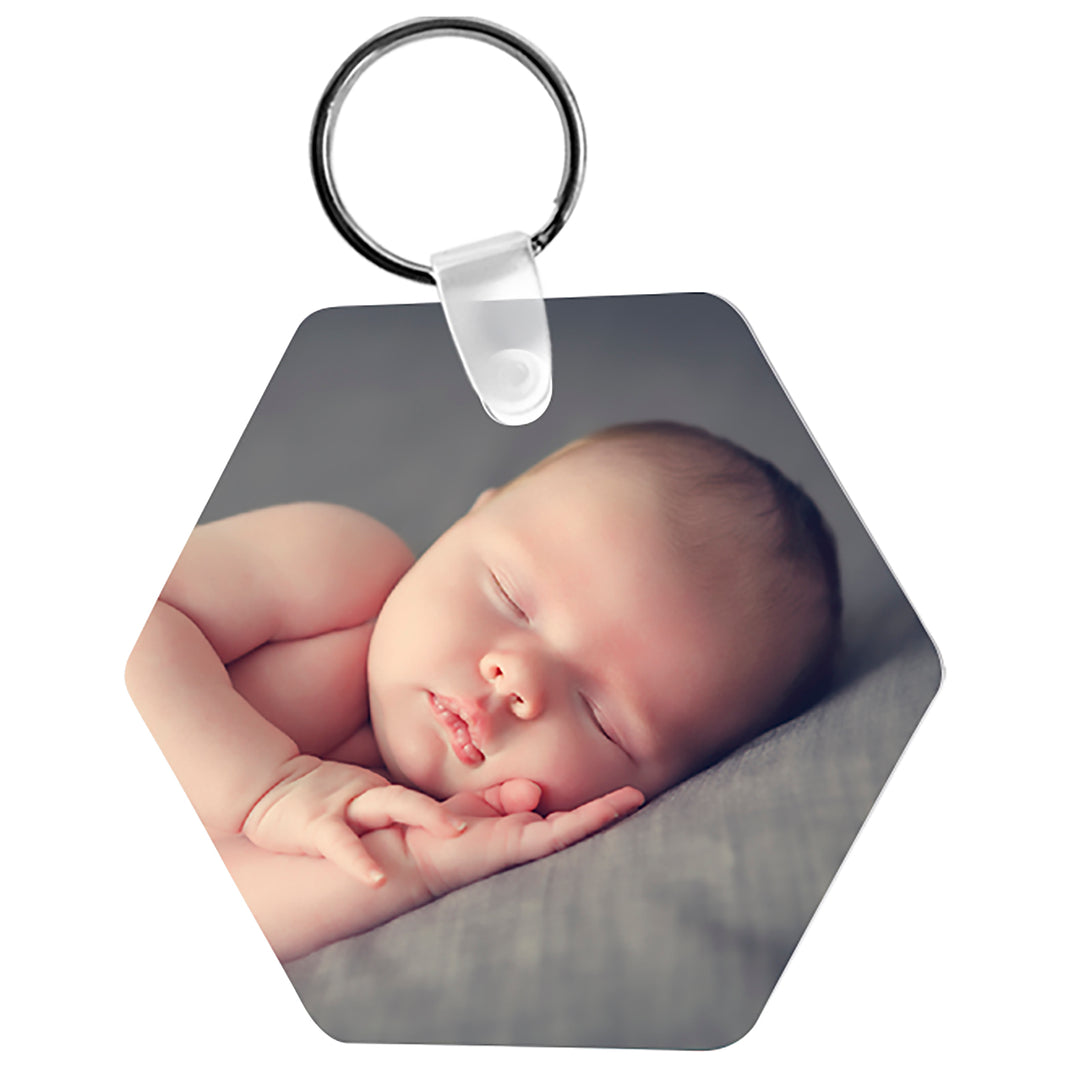 White Semi-Gloss Sublimation Aluminum Hexagon Keychain :: 2.56" x 2.25"