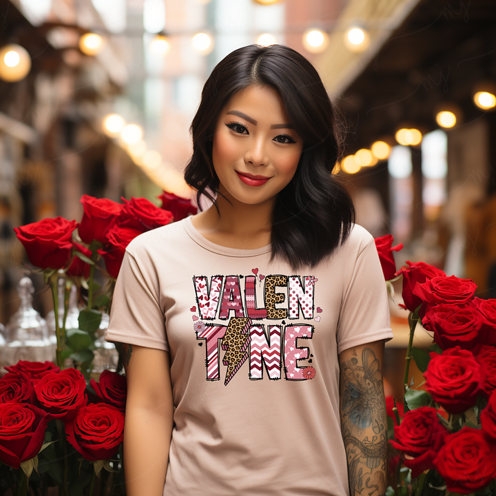 a woman standing next to a bunch of red roses