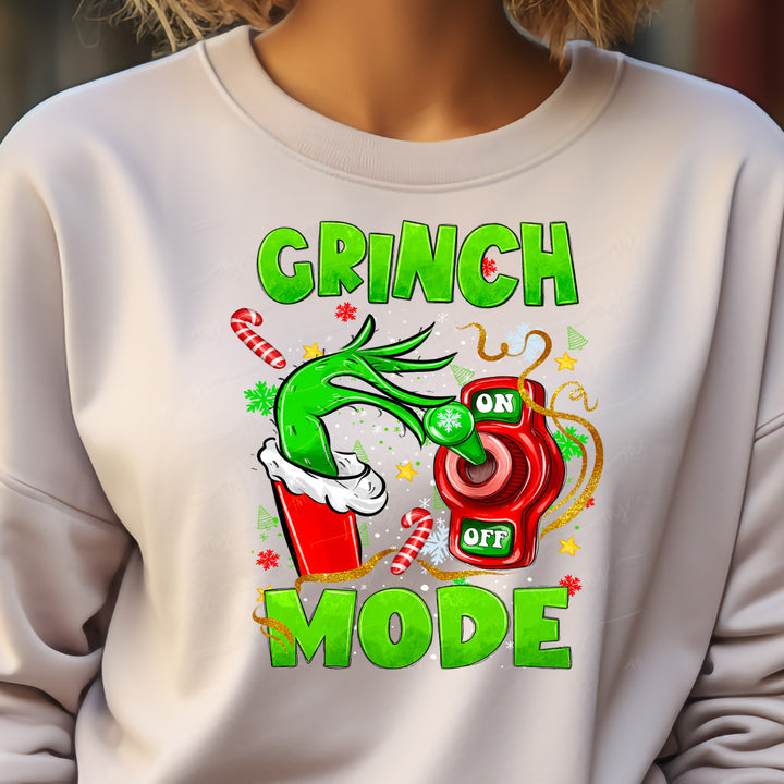 a woman wearing a grin on mode sweatshirt