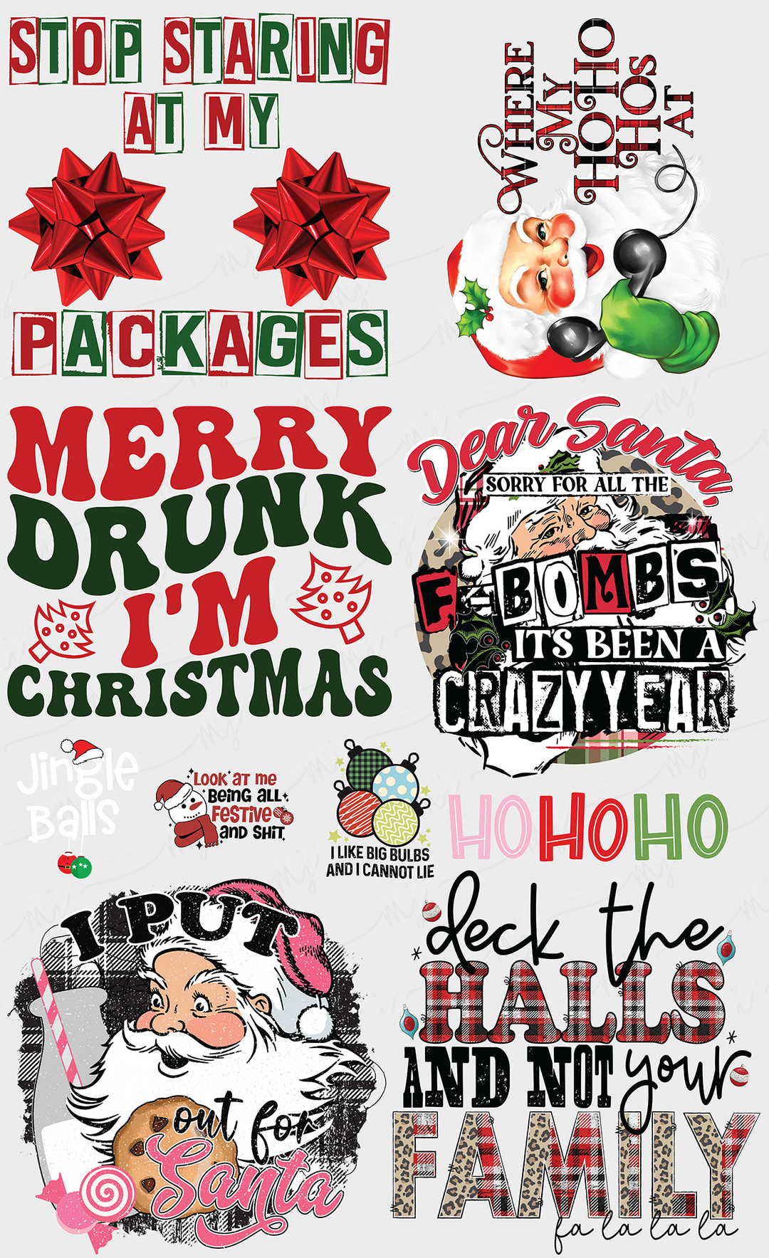 Transfer :: Christmas Snarky Gang Sheet 22" x 36" #CMAS23