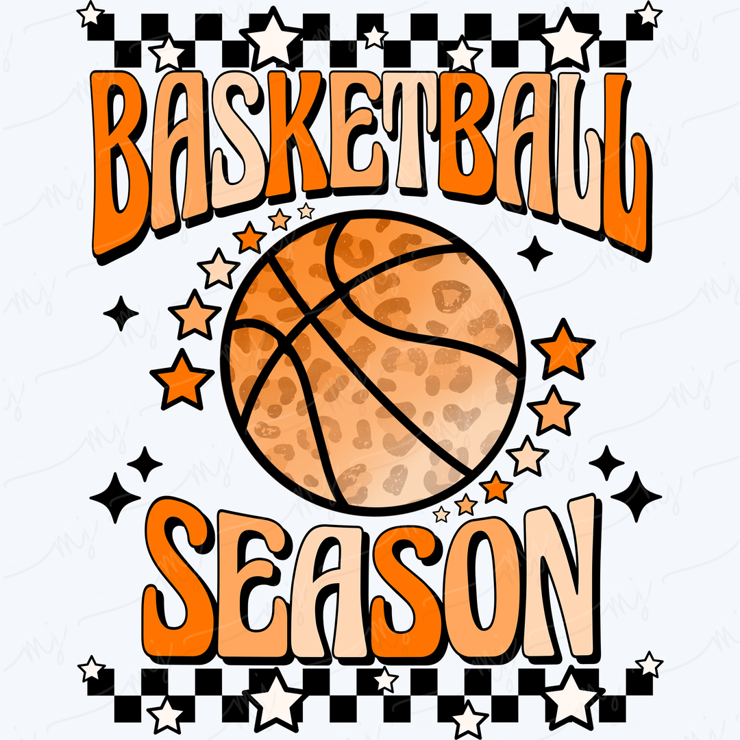 a basketball season with stars and a basketball ball