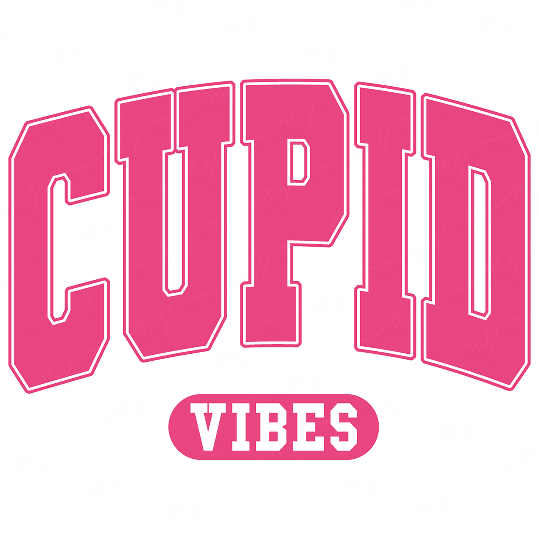 cupid vibes logo in pink on a white background