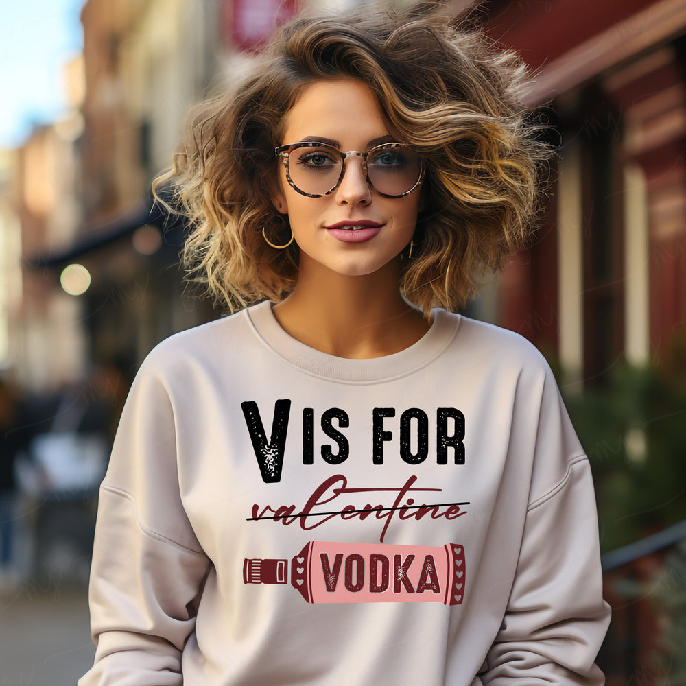 a woman wearing a white sweatshirt with a slogan on it