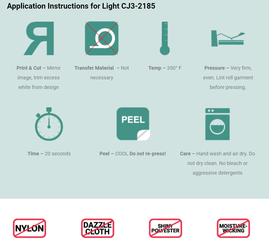 ColorJet III Printable Inkjet Heat Transfer :: Light Materials