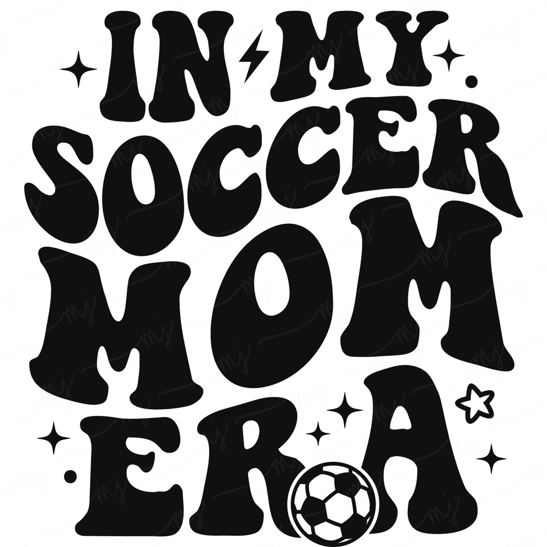 a black and white image of a soccer mom