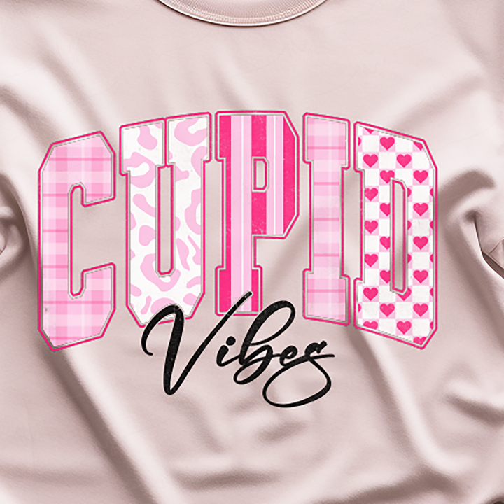 a t - shirt that says cupid vibes on it
